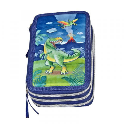 Penare neechipate - Penar baieti albastru neechipat Faber Castell 3 compartimente dino