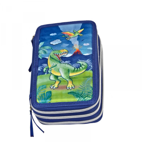 Penar baieti echipat dino Faber Castell 3 compartimente albastru