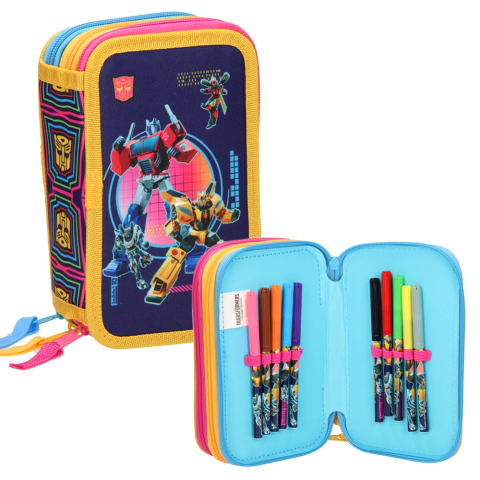 Noutăți Librăria Compas - Penar echipat Transformers 3 compartimente 23 piese