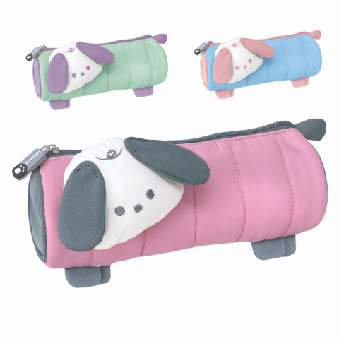 Rechizite școlare - Penar Cute Dog cilindric material matlasat 20 x 7.5cm Lebez