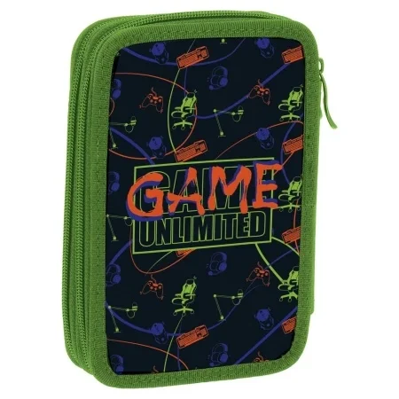 Rechizite școlare - Penar echipat 2 compartimente Sazio Neo Double Decker Game Unlimited Verde