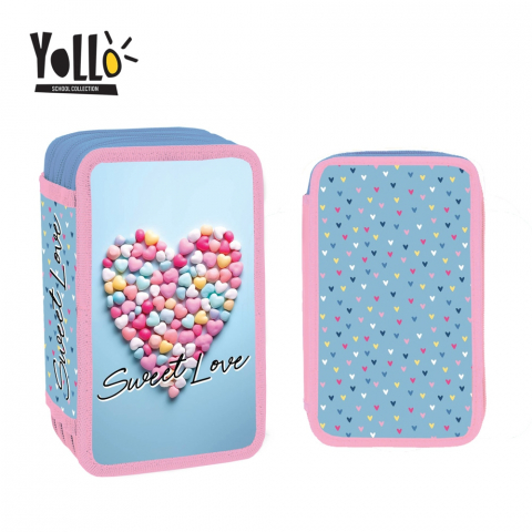 Noutăți Librăria Compas - Penar echipat Yollo Sweet Love 3 compartimente 38 piese 14x6.5x20 cm