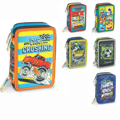 Penare echipate - Penar echipat - colectia pentru baieti cu 3 fermoare 13 x 20 x 6.5 cm