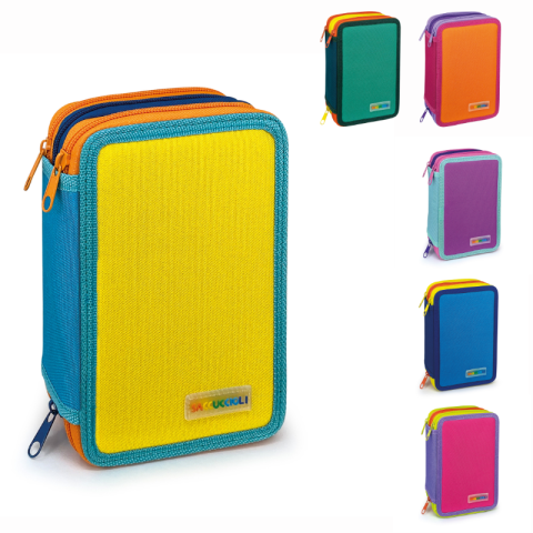 Rechizite școlare - Penar echipat Color Block Basic cu 3 compartimente 13 x 20 x 6.5 cm culori diferite