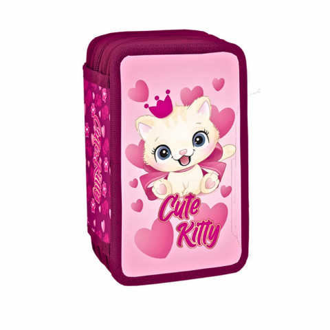 Penar echipat S-Cool kitty roz 2 compartimente fete