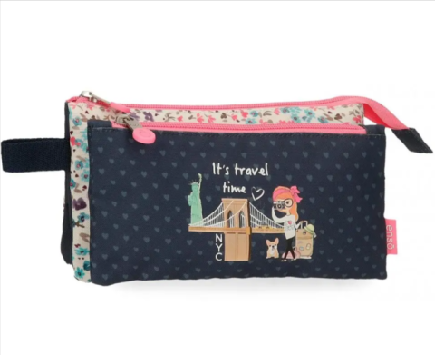 Penare tip etui - Penar fete 3 compartimente Enso Travel Time 22 x 12 x 5 cm