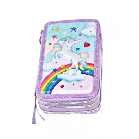 Penare neechipate - Penar neechipat Faber Castell unicorn 3 compartimente fete
