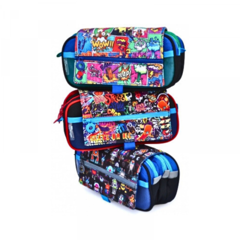 Penare - Penar Office box tip etui 3 compartimente diverse culori baieti