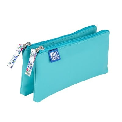 Noutăți Librăria Compas - Penar tip etui dublu Oxford 2 Zip Floral Pastel turcoaz