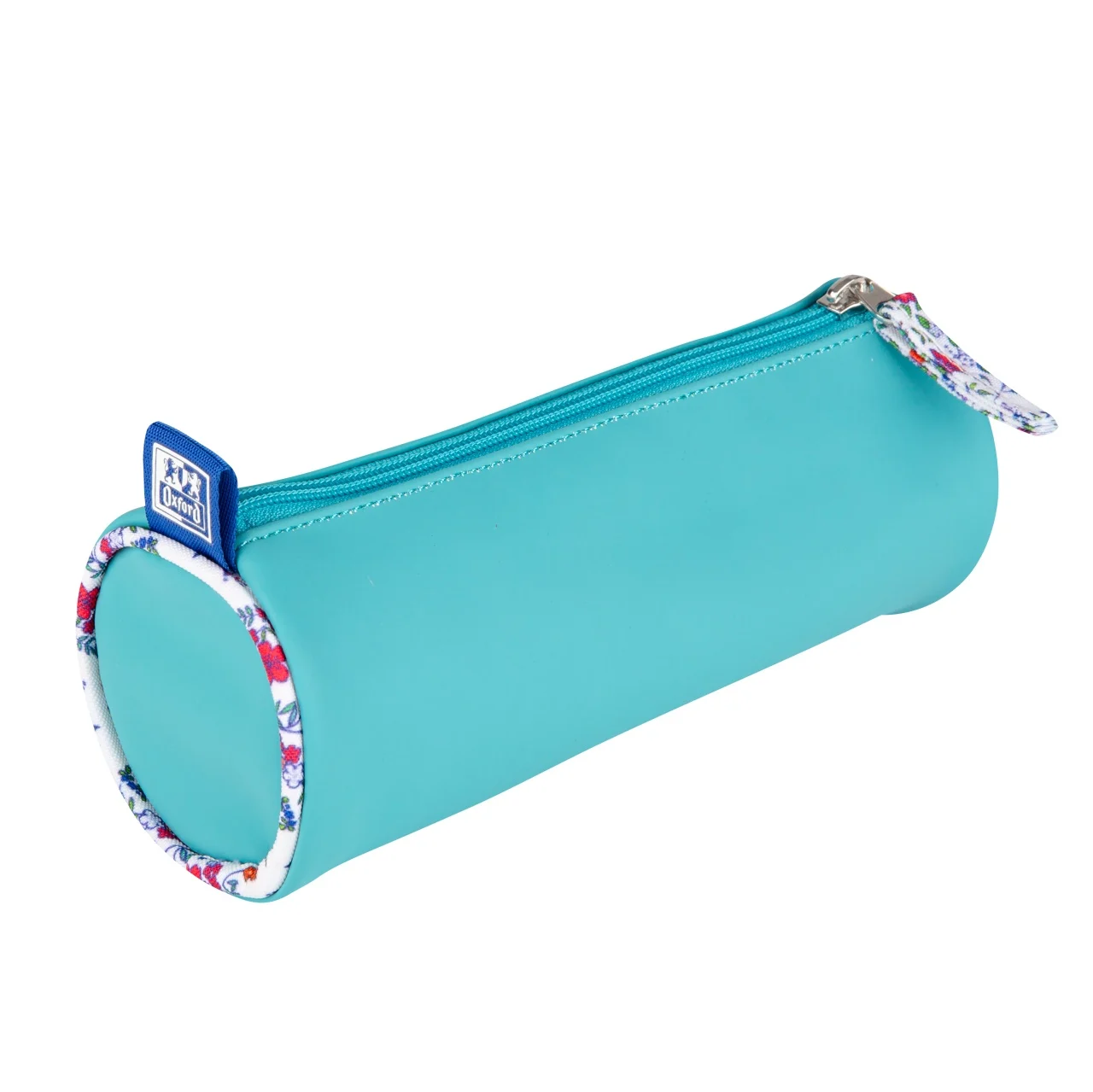 Rechizite școlare - Penar tip etui rotund Oxford Floral Pastel turcoaz