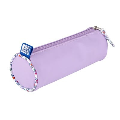 Rechizite școlare - Penar Oxford floral pastel lila tip etui rotund