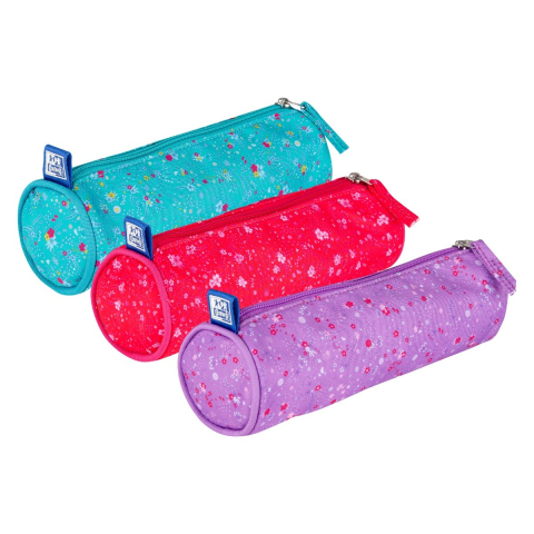 Rechizite școlare - Penar Oxford  floral tip etui rotund diferite culori