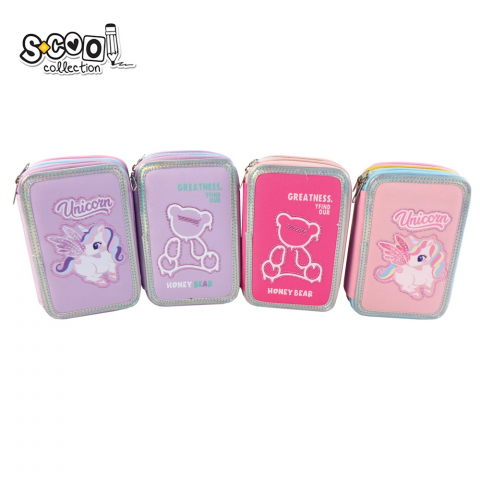 Penare neechipate - Penar S-Cool Fancy 3 compartimente 19.5x12x6.5 cm diverse culori