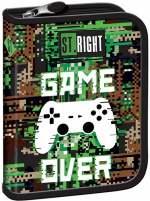 Rechizite școlare - Penar St Right cu 1 fermoar si 2 extensii neechipat Game Over 20.5 cm