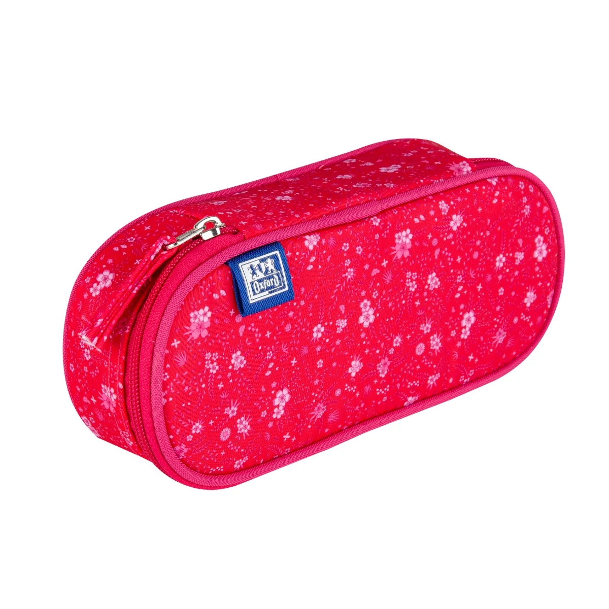 Penare tip etui - Penar tip etui oval Oxford Floral 1 clapa roz inchis