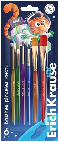 Pensule școlare - Pensule tesite/rotunde multicolor 6/set Space Animals ErichKrause
