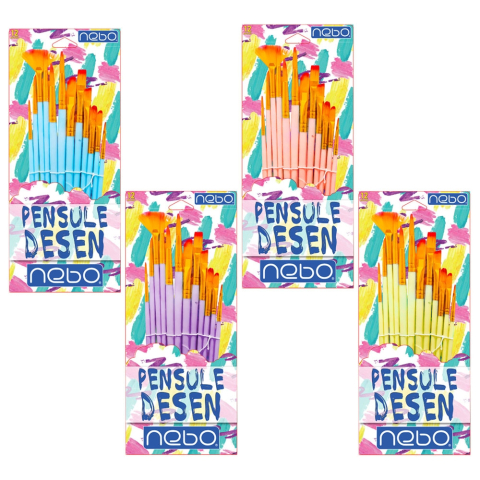 Acuarele și pensule școlare - Pensule desen culori pastel mix 12/set Nebo