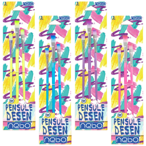 Pensule școlare - Pensule desen culori pastel varf tesit 3/set Nebo