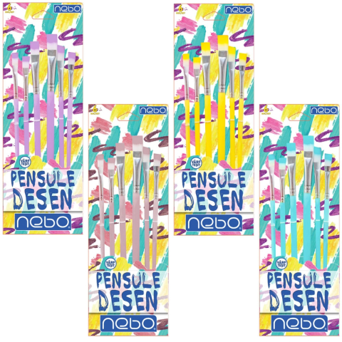 Pensule școlare - Pensule desen culori pastel varf tesit 6/set Nebo