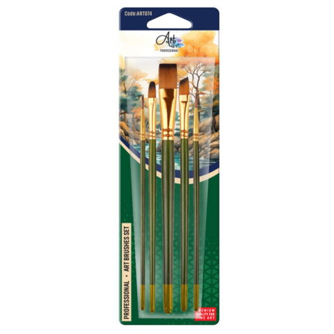 Pensule profesionale pictură - Pensule varf tesit si rotund profesional set 5 buc ARTLINE