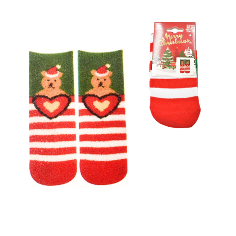 Noutăți Librăria Compas - Sosete bumbac Craciun marime 35-43 cu dungi si ursulet
