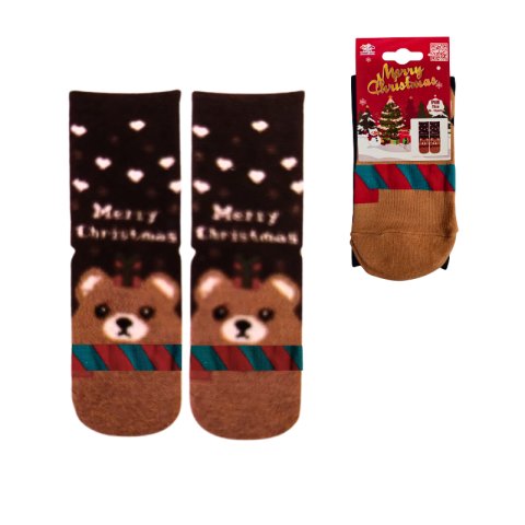 Noutăți Librăria Compas - Sosete bumbac Craciun marime 35-43 ursulet cu fular