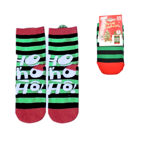 Noutăți Librăria Compas - Sosete bumbac Craciun marime 35-43 Ho-ho-ho dungi verzi cu negru