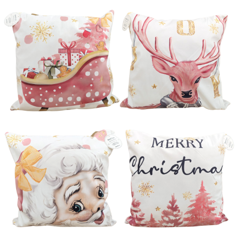 Noutăți Librăria Compas - Perna decorativa Craciun roz 45x45cm