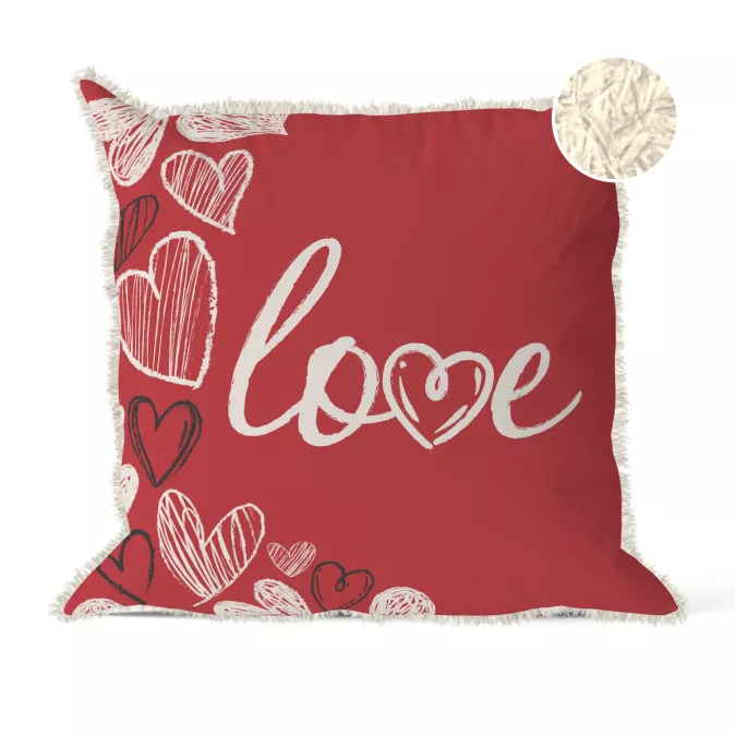 Jucării de pluș - Perna decorativa Love cu inimioare albe si negre 36 cm