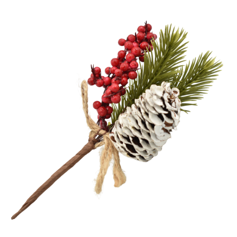 Decorațiuni de interior - Pick brad cu con si bobite rosii 18 cm