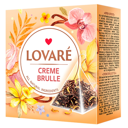 Ceaiuri premium Basilur - Ameste de ceai negru, lapacho si petale de flori de portocal Creme Brulee 15 plicuri x 2 g Lovare