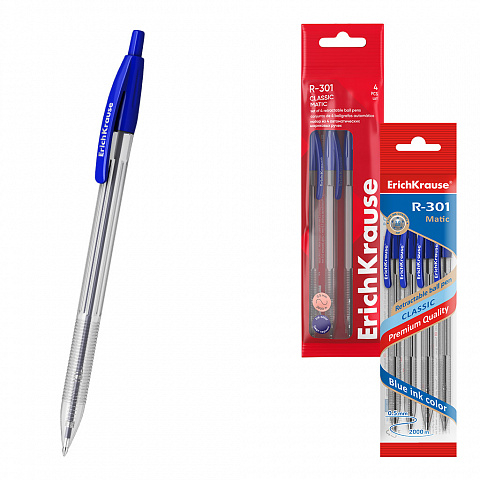 Noutăți Librăria Compas - Set 4 pixuri retractabile ErichKrause R-301 Matic Classic 1.0 cerneala albastra