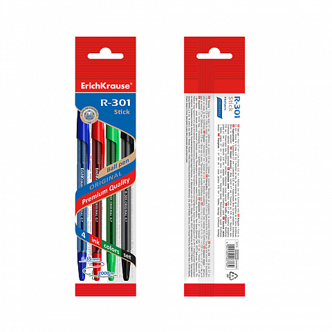 Noutăți Librăria Compas - Set 4 pixuri cu bila ErichKrause R-301 Stick Original 1.0 Culori asortate
