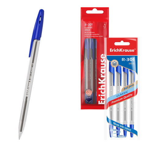 Noutăți Librăria Compas - Pix ErichKrause R-301 Stick Classic 1 mm albastru 4/set
