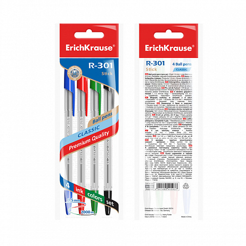 Noutăți Librăria Compas - Set 4 pixuri cu bila ErichKrause R-301 Stick Classic 1.0