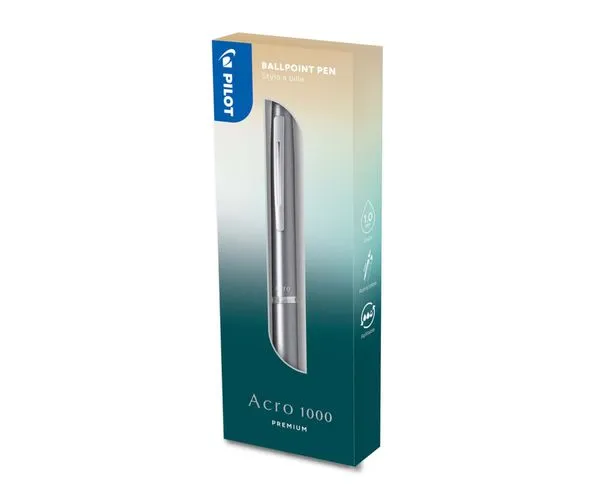 Rechizite școlare - Pix cu bila retractabil Pilot Acro 1000 varf 1.0 mm argintiu