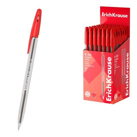 Scriere și corectare - Pix clasic ErichKrause R-301 Classic 1.0 rosu