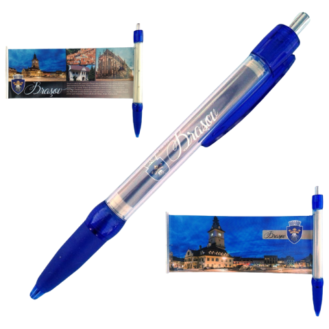 Souvenir România - Pix plastic cu foita de hartie incorporata 15 cm/17x7 cm Brasov