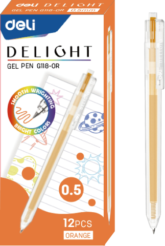 Rechizite școlare - Pix cu gel cu mecanism 0.5 mm portocaliu Delight Deli