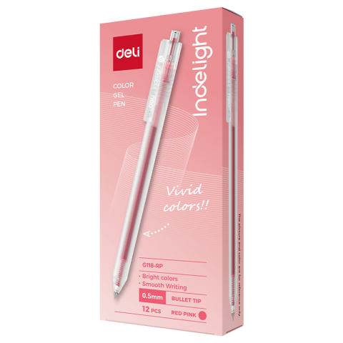 Rechizite școlare - Pix cu gel cu mecanism 0.5 mm roz-rosu Deli