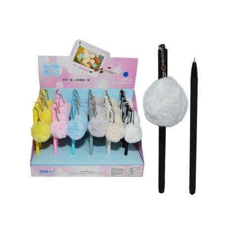 Promoții de Toamnă - Pix cu gel si breloc pompon din plus 0.5 mm albastru