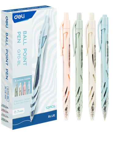 Birotică și accesorii birou - Pix cu mecanism 0.7 mm mina albastra culori pastel Deli