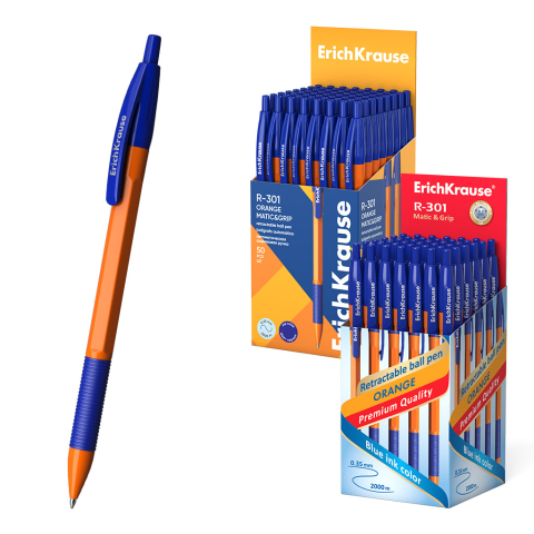 Pixuri - Pix cu mecanism Erich Krause R-301 Matic&Grip Orange 0.7mm mina albastra