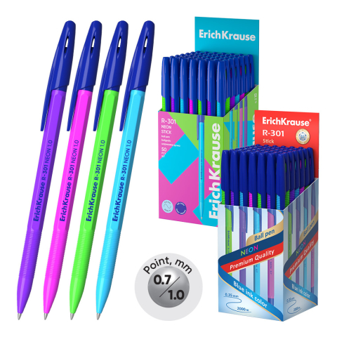 Birotică și accesorii birou - Pix cu mecanism R-301 albastru 0.7 mm culori neon ErichKrause