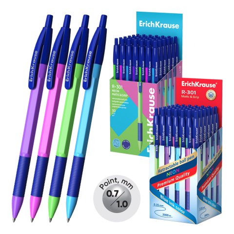 Pixuri - Pix cu mecanism R-301 Matic Neon Grip 0.7mm mina albastra Erich Krause diverse culori