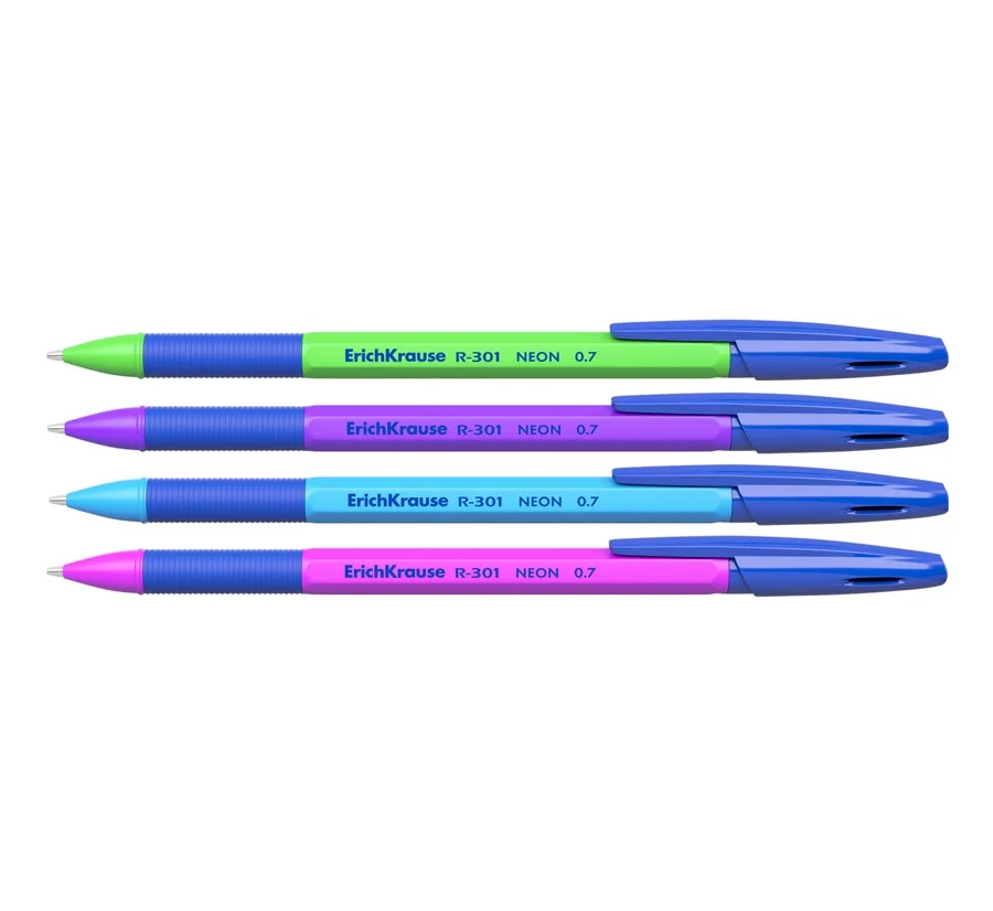 Rechizite școlare - Pix cu mecanism R-301 albastru 0.7 mm culori neon ErichKrause