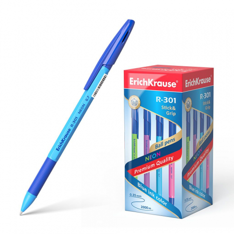 Rechizite școlare - Pix cu mecanism R-301 albastru 0.7 mm culori neon ErichKrause