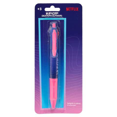 Rechizite școlare - Pix retractabil mina 4 culori K-Pop Demon Hunters Stationery roz cu bleumarin