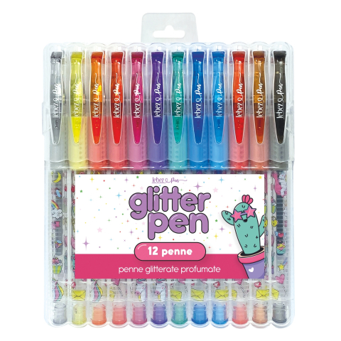 Rechizite școlare - Pixuri cu sclipici parfumat Girly maner moale 12 culori / set