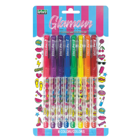 Rechizite școlare - Pixuri cu sclipici parfumat manere moi Glamour 8 culori